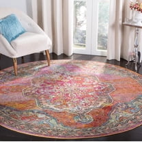 SAFAVIEH Crystal Dean Oriental Area Rug, Orange/Light Blue, 4' x 4' Round