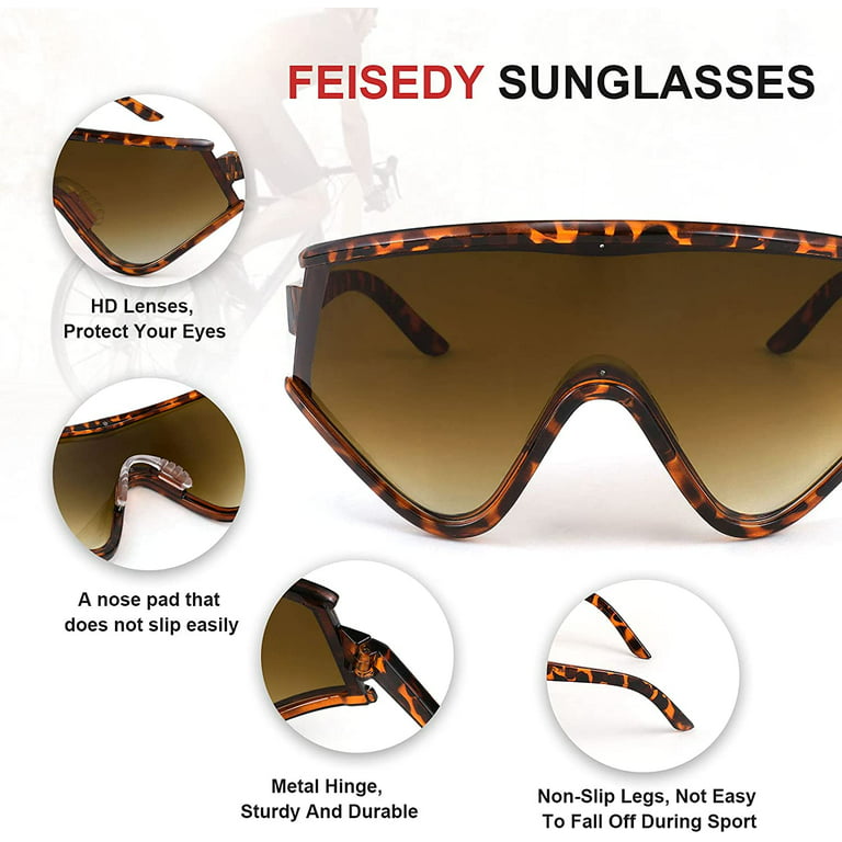 for Outdoor Men Shield Women Sunglasses Wraparound FEISEDY Oversized Sport B2791 Visor Piece 80s Glasses One