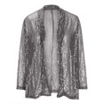 thumbnail image 4 of HUPOM Blouses For Women Dressy Casual Button Long Sleeve Sequin Cocktail & Party Solid Cardigan Sweaters For Women Gray XL(US:10), 4 of 6