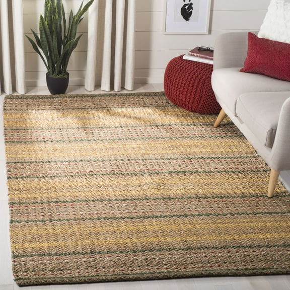 SAFAVIEH Natural Fiber Ombre Striped Jute Area Rug, Natural/Gold, 6' x 6' Square