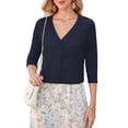 thumbnail image 3 of Uvplove Women's Cropped V-Neck Knit Cardigan Button Lightweight Soft Hollowed-Out Textured Shrug,Navy Blue,XL, 3 of 6