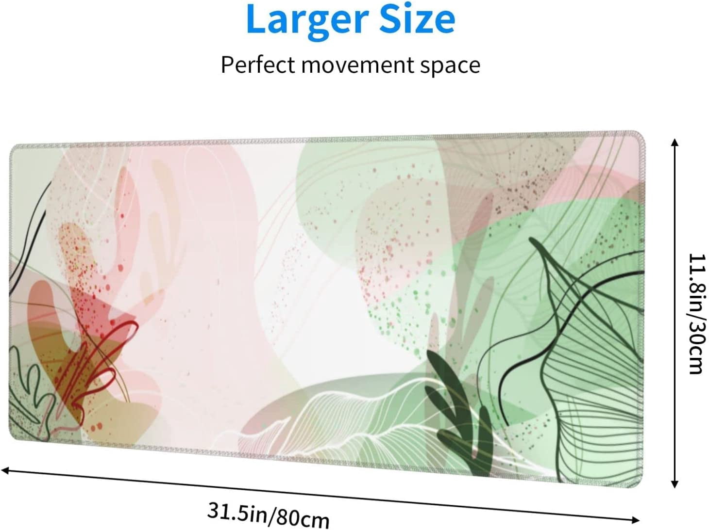 Abstract Tropical Leaves Gaming Mouse Pad XL, Extended Stitched Edges Mousepad, Large Mouse Mat Desk Pad, Long Non-Slip Rubber Base Mice Pad（31.5x12 Inch）