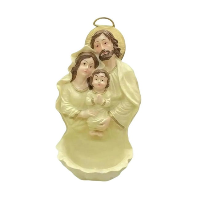 Pila de agua bendita de la Sagrada Familia, figura religiosa colgante, coleccionable católico para la pared Amarillo
