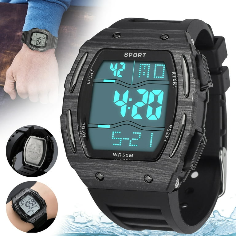 Men s Digital Watch Outdoor Sports Waterproof Watch for Men Large Face Military Wrist Watches with Alarm LED Back Light
