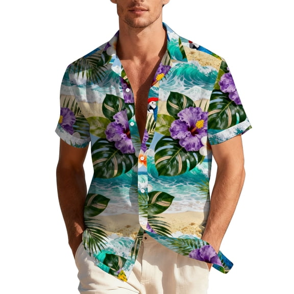 CYiJun George Button Down Shirt for Men Summer Short Sleeve Floral Beach Button Down Hawaiian Tops
