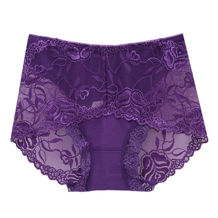 YOTMKGDO Womens Panties  High Waist Womens Mid High Waist Lace Panties Sheer Seamless Oversize Hip Lift Briefs  1 Piece Purple L