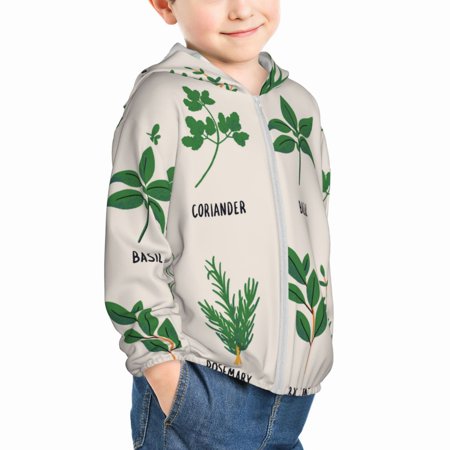 

Uemuo Herbs Pattern Rash Guard for Boys Girls Long Sleeve Swim Shirts UPF 50+ UV Sun Protection Hooded Fishing Shirt with Pocket for Kid-3 Years