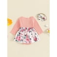 thumbnail image 3 of Biezeib Baby Girls Autumn Romper Dress Long Sleeve Flower Print Patchwork Romper with Headband, 3 of 6