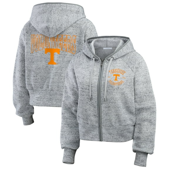 Women's WEAR by Erin Andrews Heather Gray Tennessee Volunteers Wear Speckle Double-Hit Raglan Full-Zip Hoodie