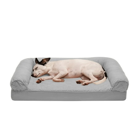 UPC: 0842229124996 | FurHaven Pet Products Quilted Full Support Sofa-Style Pet Bed for Dogs & Cats – Silver Gray Medium