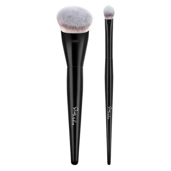2Pcs Makeup Brush - Foundation & Powder Brush for Flawless Blending | Dual-Use for Liquid/Powder Foundation & Bronzer/Blush | Professional Buffing Brush (Black)