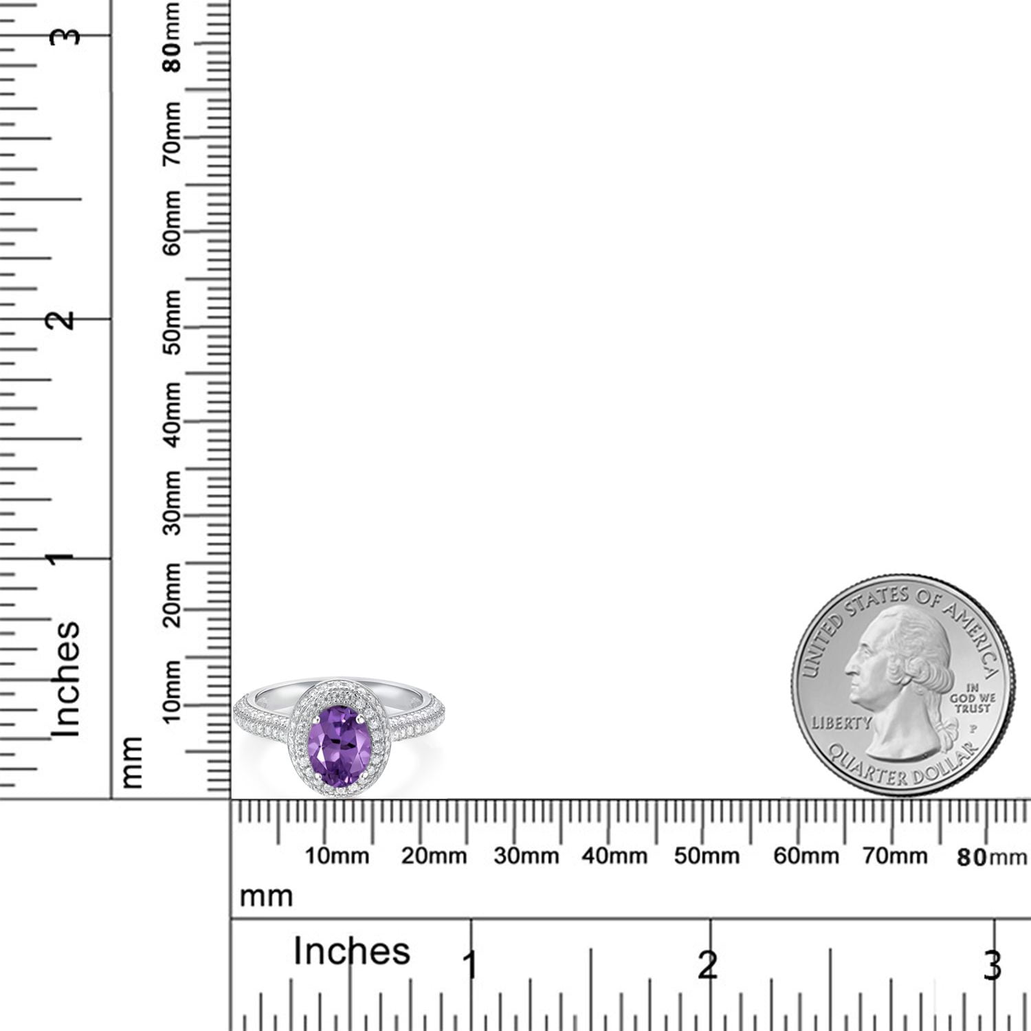 Gem Stone King 925 Sterling Silver Oval Purple Amethyst and White Moissanite Engagement Ring for Women (1.79 Cttw, Gemstone Birthstone, Available in Size 5, 6, 7, 8, 9)