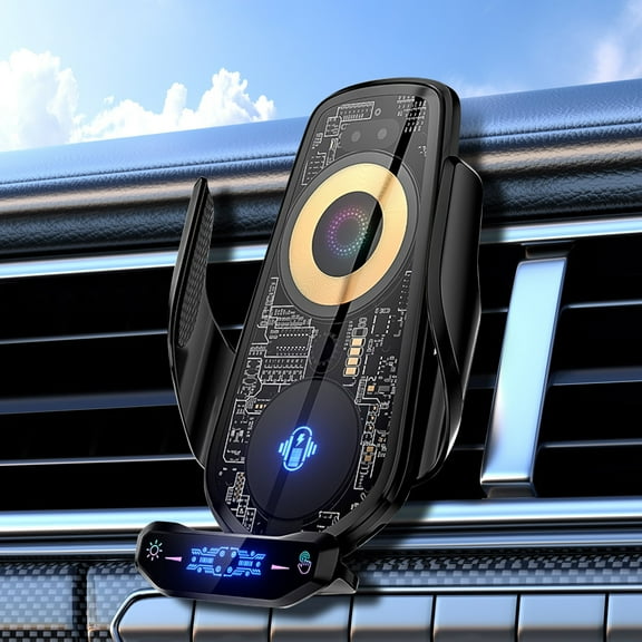 Kchsji 15W Transparent Car Wireless Charger Magnetic Mount Automatic Sensing 360° Rotation Fast Charging Phone Holder Dashboard Stand for iPhone Android Vehicles Driving Travel Use