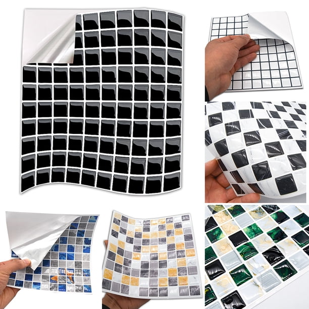 Pegatinas de pared autoadhesivas para azulejos decorativos de cocina y baño con diseño de cuadros con gotas de pegamento 3D
