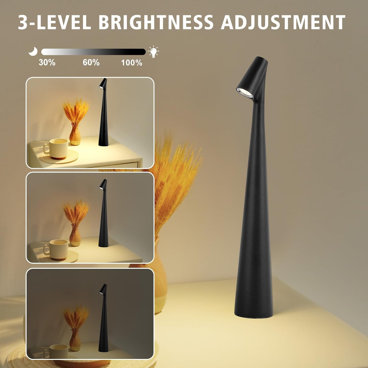 Cordless Small Table Lamps,3 Levels Brightness Portable Desk Lamp,Rechargeable Battery Lights for Outdoor, Restaurant, Bedside, Baby Night Light,Gifts