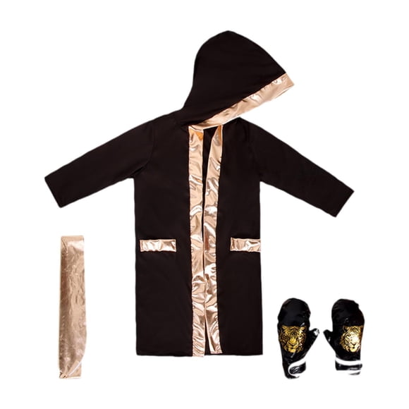 Disfraz de boxeo infantil de Halloween para niños y niñas, uniforme de entrenamiento ligero. Oro negro l a xl