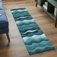 thumbnail image 4 of 2x6 Kitchen Runner Rug, Abstract Turquoise Moire Non-Skid Rubber Backing Large Rectangle Rugs - Living Room Bedroom Home Office, Gradient Coastal Ocean Geometric Indoor Floor Mat Carpets Washable Rug, 4 of 9