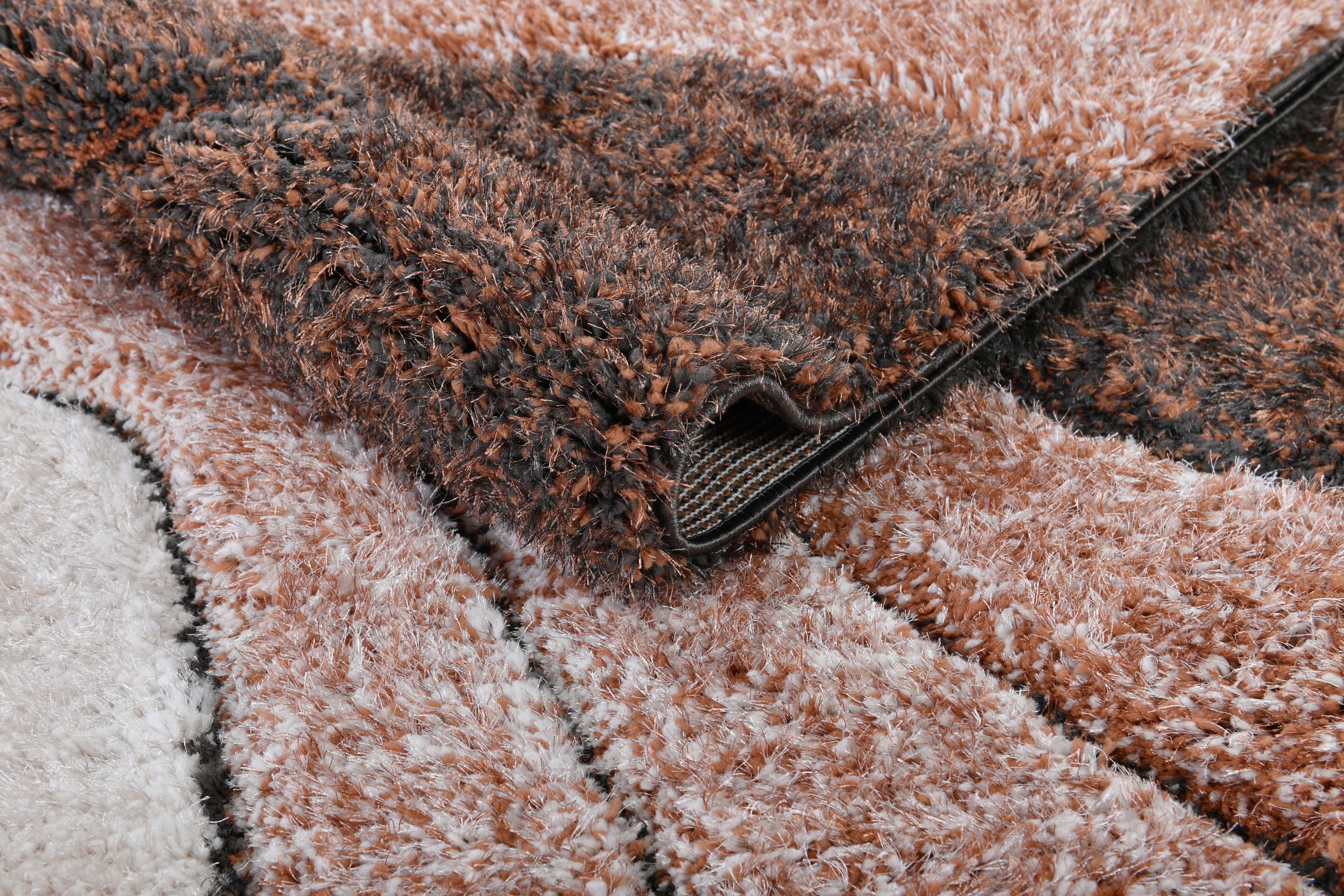 Well Woven San Francisco Luz Modern Geometric 3D Textured High-Low Shag Grey Orange 2'3" x 7'3" Runner Rug