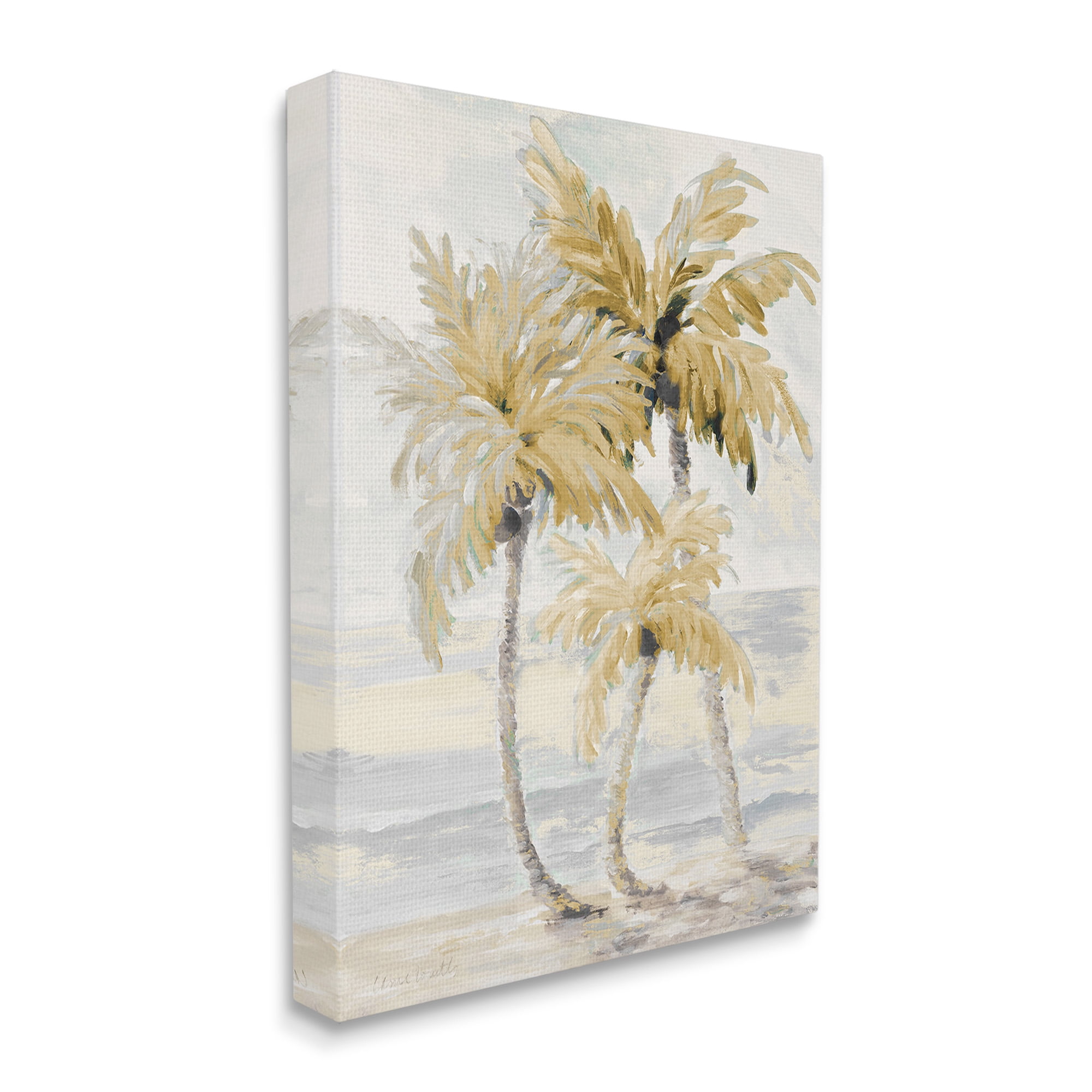 Stupell Industries Neutral Beige Palm Trees Landscape Painting Gallery Wrapped Canvas Art Print Wall Art, 16 x 20