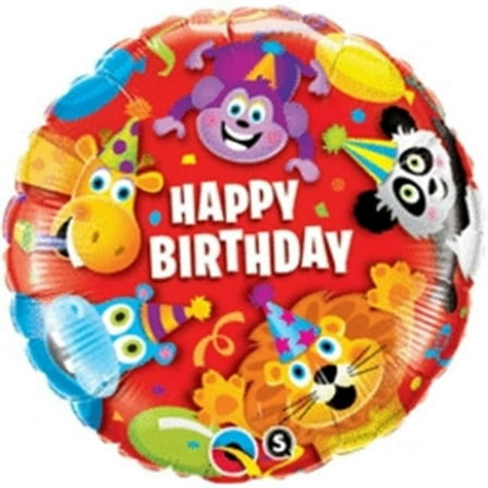 Qualatex 64362 18 in. Birthday Party Animals Flat Foil Balloon - Pack of 5