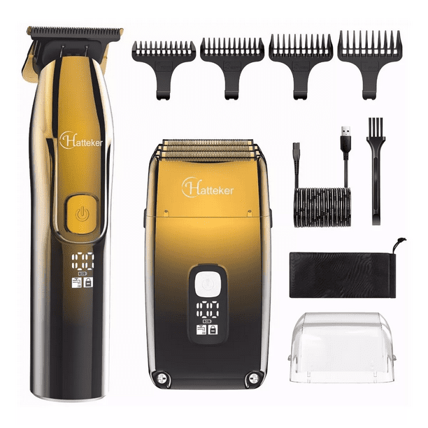 Kit Rasuradora Electrica Barba pelo Con 3 Hojas De Cuchillo Negro Dorado