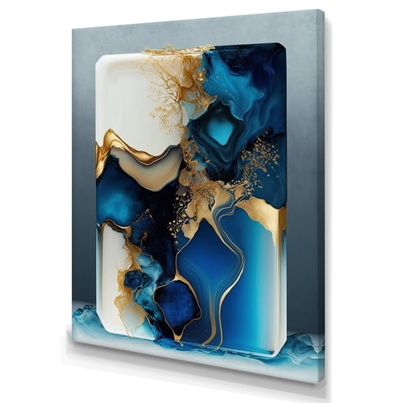Designart Abstract Geode Gold And Blue Marble III Canvas Wall Art