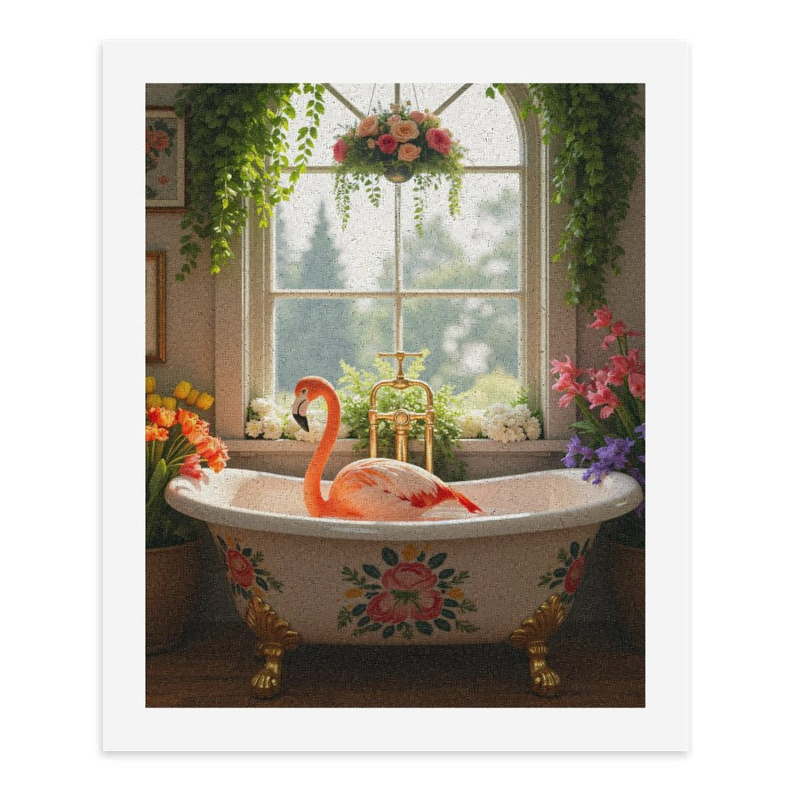 Paint By Numbers Kit for Adults Beginner - DIY Flamingo Bathtub Floral Decor Elegance Canvas Painting Kits for Adults, Frameless Paint By Number for Adults for Home Wall Decor 16x20 Inch
