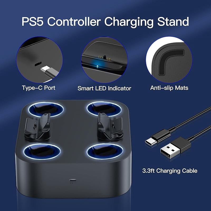 Party-Ready PS5 Charger Station for DualSense & Edge - Fast Dual Controller Drop & Charge Dock with Cable for PlayStation 5-Black