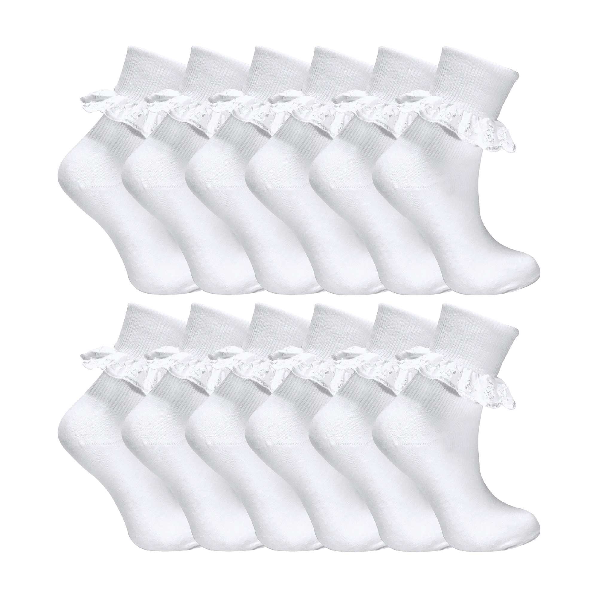 12 Pairs White Frilly Lace Socks | 7 Sizes | Sock Snob | Girls Cute ...