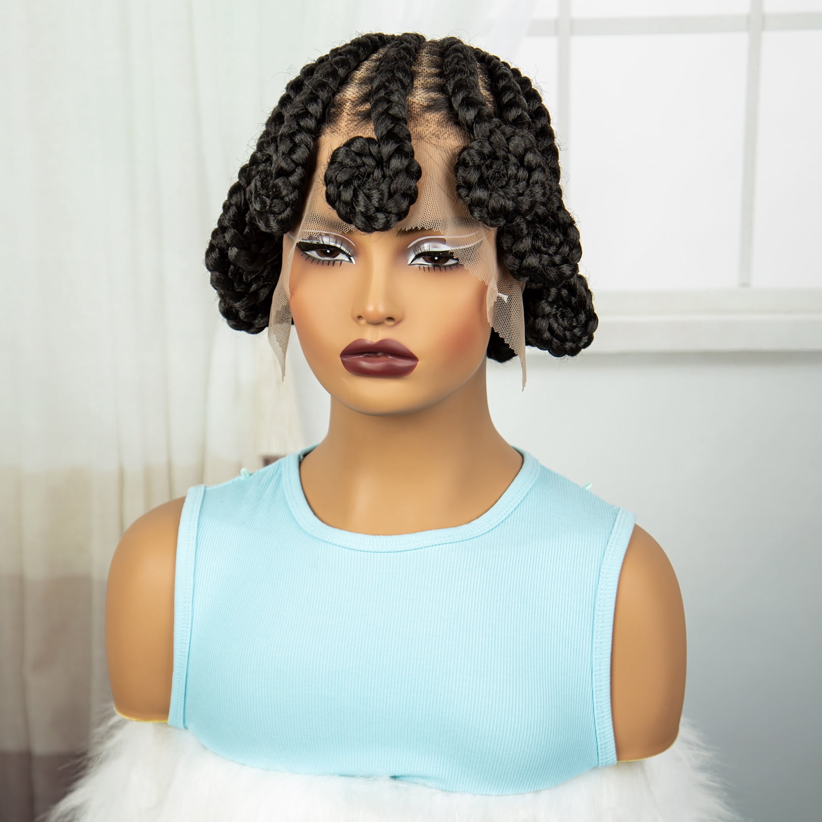 8 Inches Synthetic Twist Braided Wigs Lightweight Full HD Lace Handmade Braiding Wig with Baby Hair Black Short Cornrow Bantu Lace Frontal Braids Wig