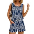 thumbnail image 4 of Sewkxo Two Piece Sets for Women Summer Lounge Drawstring Shorts Sets Tank Square Neck Sleeveless Sweat Sets With Pocket,Navy 2XL, 4 of 8