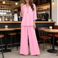 thumbnail image 7 of Linen Two Piece Outfits for Women Summer V Neck Button Down Tops Wide Leg Pants Set Casual Loose Matching Sets For Vacation, 7 of 7