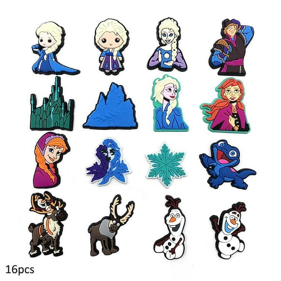 16 Pack Jibbitz Charms for Crocs Clog Elsa Olaf Snowman Anna Cartoon Shoes Decoration Accessories