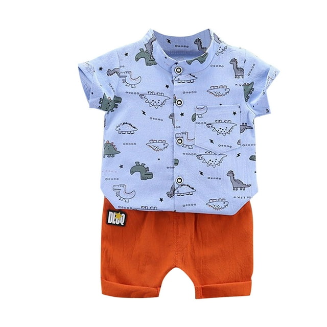 Odeerbi 2-6 Años Niñas Conjunto de Verano Camisa de Manga Corta de Algodón Dinosaurio Conjunto de Dos Piezas