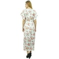 thumbnail image 3 of Bimba Women's Long Satin Maxi Drawstring Floral Kaftan Kimono White Gown - 22, 3 of 8