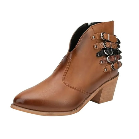 

DVKOVI Casual Dress Shoes for Women Ankle Cowboy Boots Women s Ankle Boot Fashion Boots Riding Boots for Women Soft Insole Warm Breathable Lining for Ladies Fall Winter High Heels Boots Brown 40