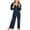 Blue, variant on XWSHYW Womens Jumpsuits Fashion Long Sleeve Solid Color Romper Leisure Loose Fit Comfort Waist Long Jumpsuits