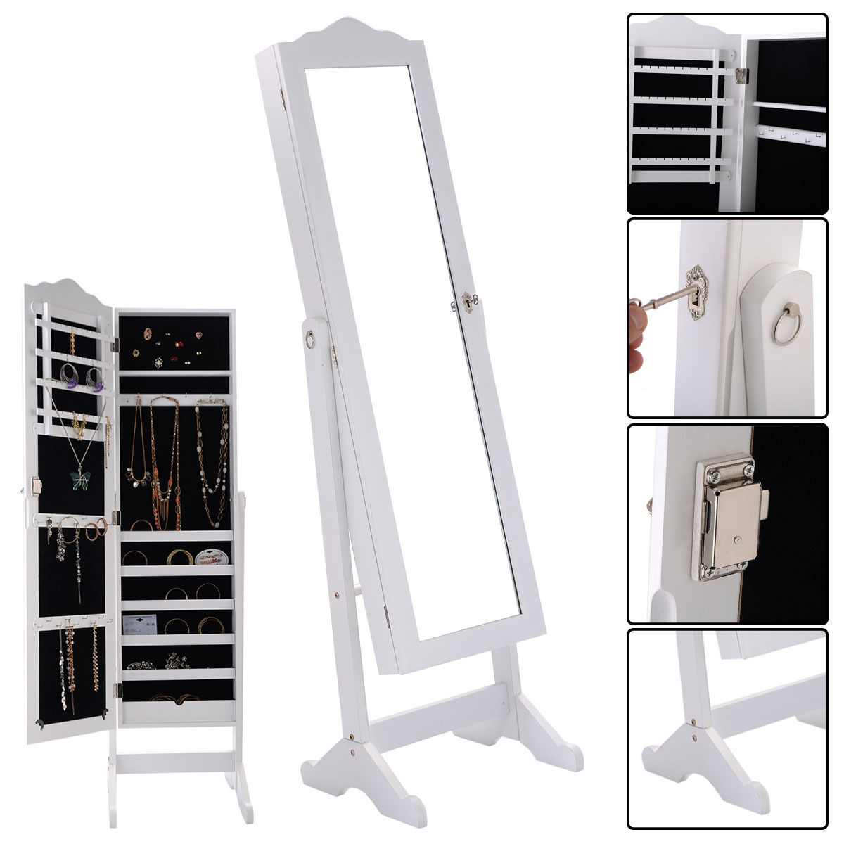 Costway Lockable Mirrored Jewelry Cabinet Armoire Mirror