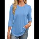 thumbnail image 2 of Blusas de Mujer con Mangas 3/4, Cuello Redondo, Túnicas Casuales, Camisas Plisadas Básicas, Corte Holgado, 2025 Azul XXL, 2 of 5