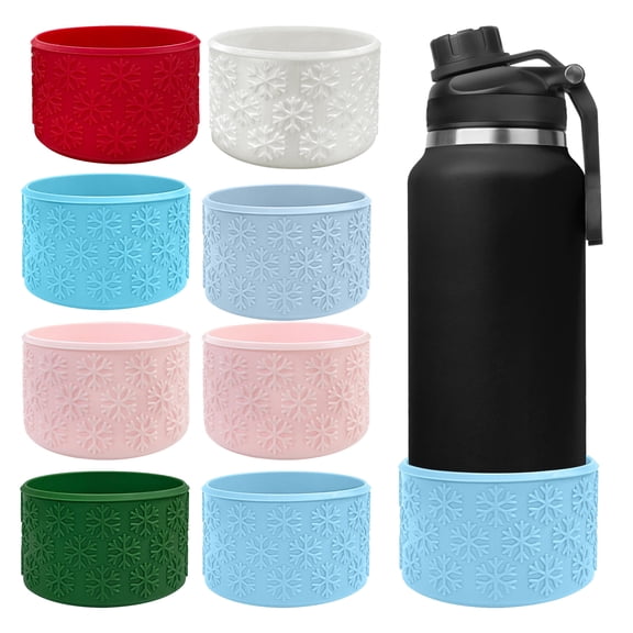 Hariumiu Silicone Cup Sleeve Anti-Slip Mug Boot Protective Cover for Tumbler Winter Christmas Snowflake Texture Shockproof Bottle Bottom Sleeve