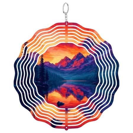 Colorado Rocky Mountains Landscape 3D Wind Spinner Stainless Steel Kinetic Hanging Ornament Garden Decor Nature Gift