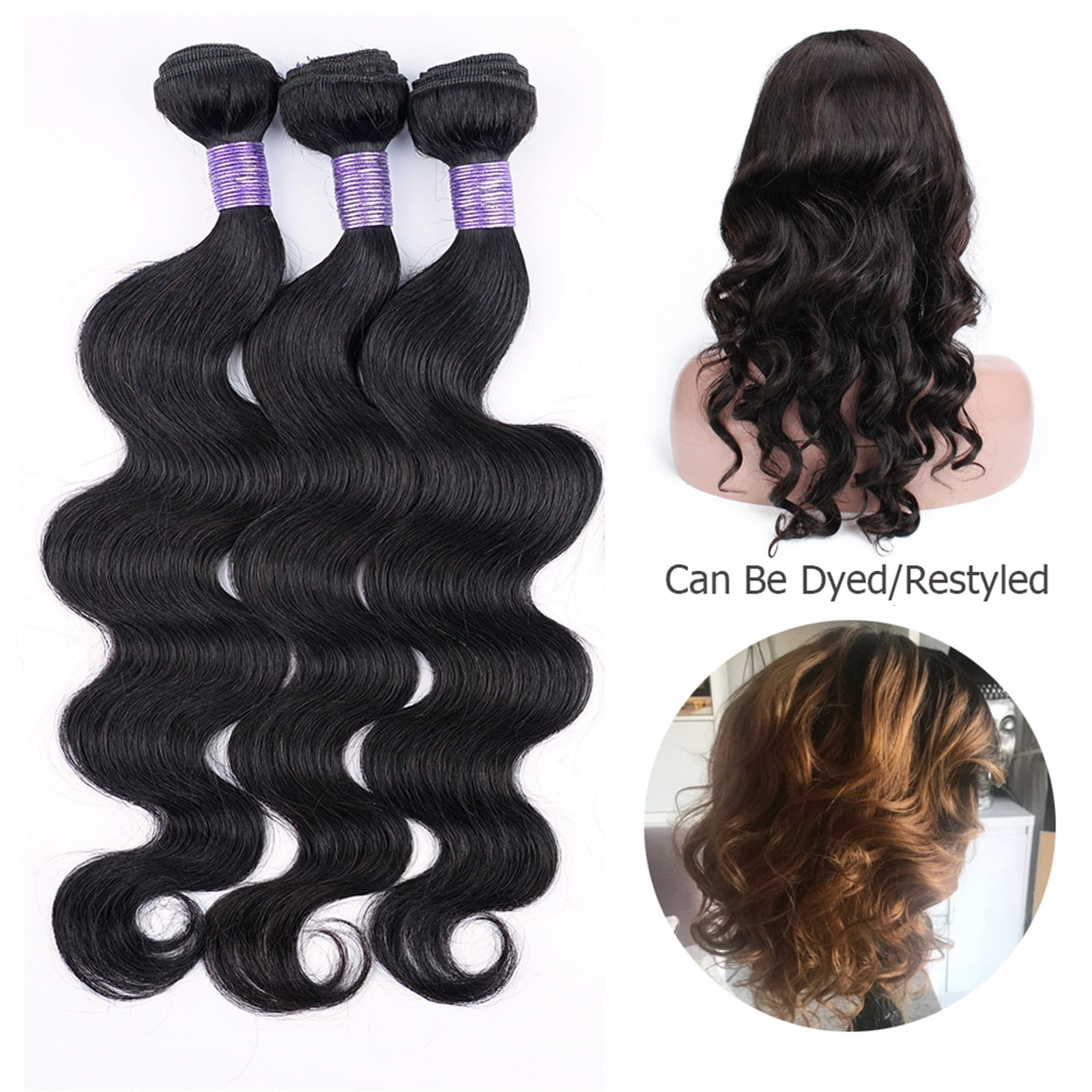 3 Body Wave Bundles with 13x4 Lace Frontal Closure Transparent Remy Human Hair Weave Black Remy Brazilian Hair Extension