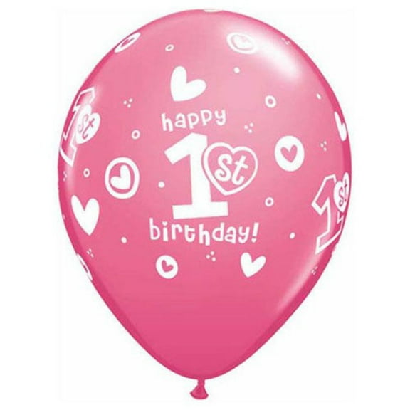 11 inch 1st Birthday Circle Hearts Girl Latex Balloons (50 Pack) - Party Supplies Decorations