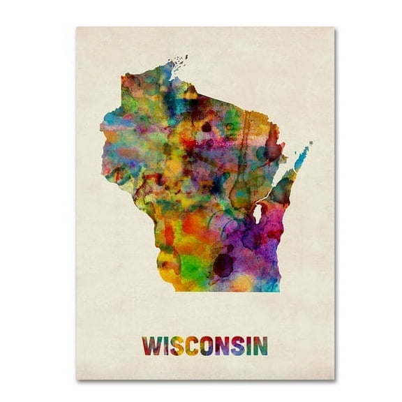 Trademark Fine Art "Wisconsin Map" Canvas Wall Art by Michael Tompsett