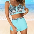 thumbnail image 2 of Huesdet Women Two Piece Bikini Swimsuit Color Block Bathing Suits Halter Triangle String Bikini Sets(Blue,XL), 2 of 6