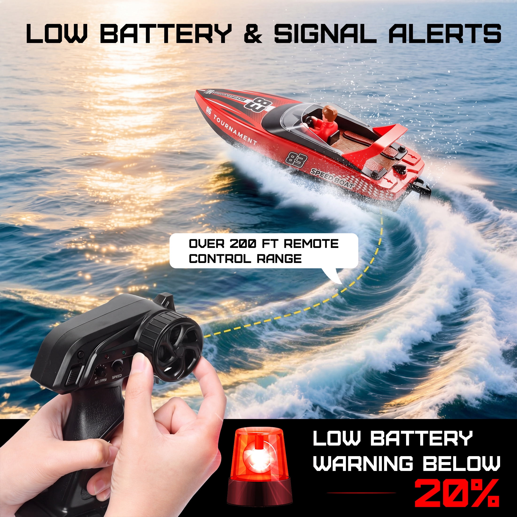 10" Remote Control Boat for Kids, 2-Pack RC Boats with LED Lights & Low Battery Warning, Summer Outdoor Water Toys for Boys Girls Ages 3-12