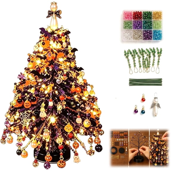 DIY Beaded Christmas Tree Kit, Complete Holiday Craft Set with Beads, Ornaments, Topper & Base – 3D Crystal Tabletop Decor for Adults
