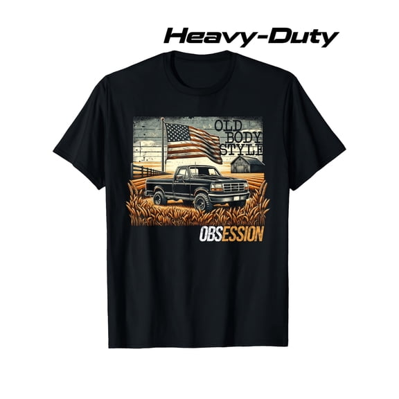 Retro Old Body Style Pickup Truck American Flag Graphic T-Shirt Vintage OBS Trucker Heavy Duty Country Farm Men's Tee