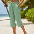 thumbnail image 2 of Axiiglly Cotton Capri Pants for Women Casual Loose Capri Leggings with Pockets Drawstring Fitness Solid Color Womens Work Out Pants S-3XL, 2 of 7