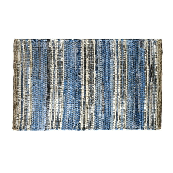 Tapis en denim et cuir recyclé Indigo Fabstyles pour salon, couloir, patio